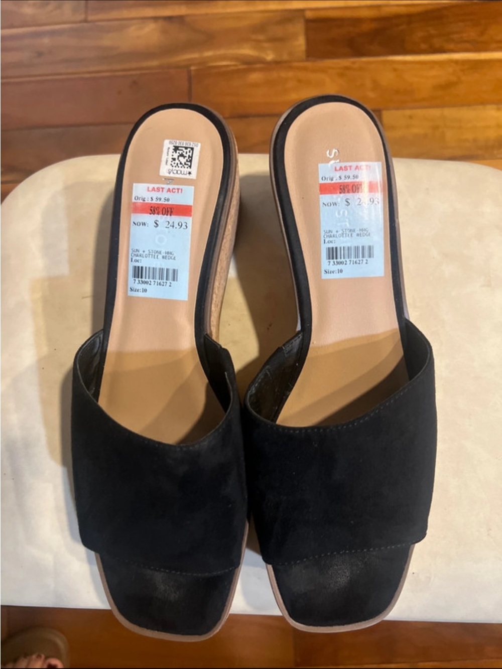 Sun & Stone Black Wedge Slide Sandals Women’s Size 10